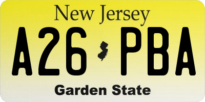 NJ license plate A26PBA