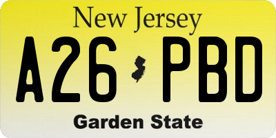 NJ license plate A26PBD