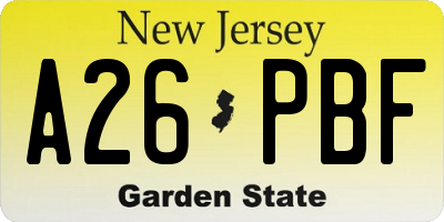 NJ license plate A26PBF