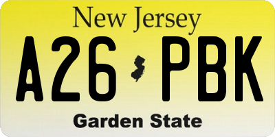 NJ license plate A26PBK
