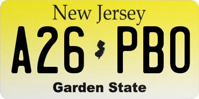 NJ license plate A26PBO
