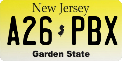 NJ license plate A26PBX