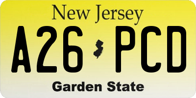 NJ license plate A26PCD