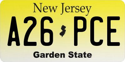 NJ license plate A26PCE