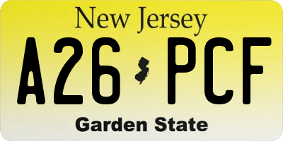 NJ license plate A26PCF