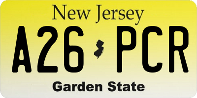 NJ license plate A26PCR