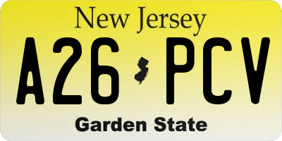 NJ license plate A26PCV
