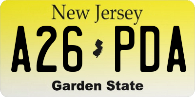 NJ license plate A26PDA