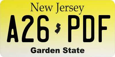 NJ license plate A26PDF
