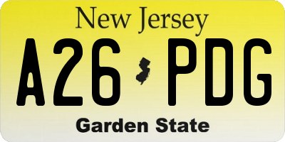 NJ license plate A26PDG