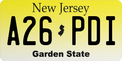NJ license plate A26PDI