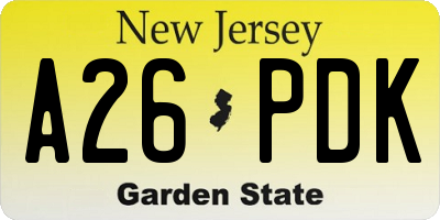 NJ license plate A26PDK