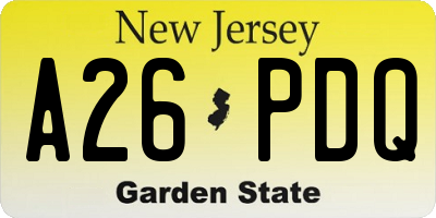NJ license plate A26PDQ