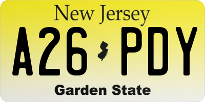 NJ license plate A26PDY