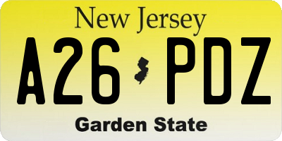 NJ license plate A26PDZ