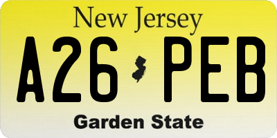 NJ license plate A26PEB