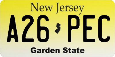 NJ license plate A26PEC