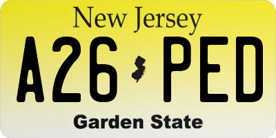 NJ license plate A26PED