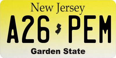 NJ license plate A26PEM