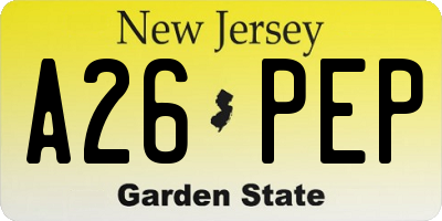 NJ license plate A26PEP