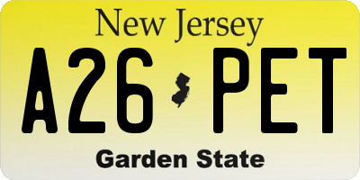 NJ license plate A26PET