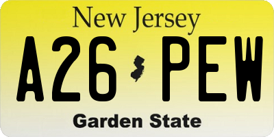 NJ license plate A26PEW