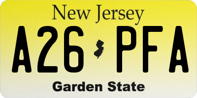 NJ license plate A26PFA