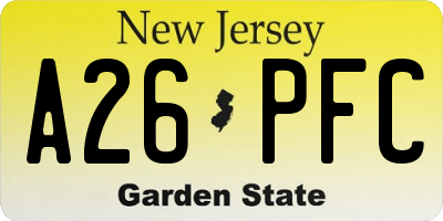 NJ license plate A26PFC