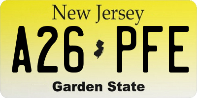 NJ license plate A26PFE