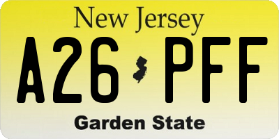 NJ license plate A26PFF