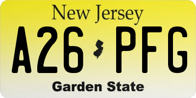 NJ license plate A26PFG