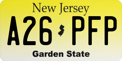NJ license plate A26PFP