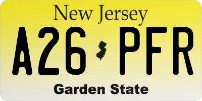 NJ license plate A26PFR