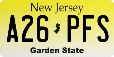 NJ license plate A26PFS