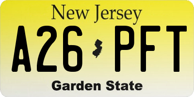 NJ license plate A26PFT