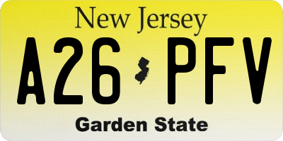 NJ license plate A26PFV