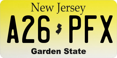 NJ license plate A26PFX