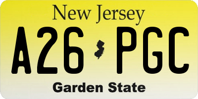 NJ license plate A26PGC