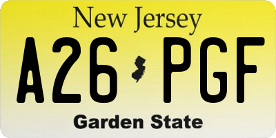 NJ license plate A26PGF