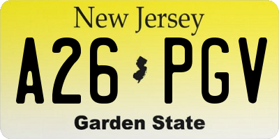 NJ license plate A26PGV