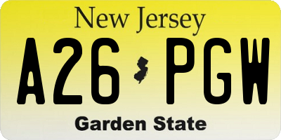 NJ license plate A26PGW