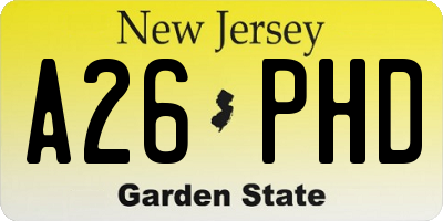NJ license plate A26PHD