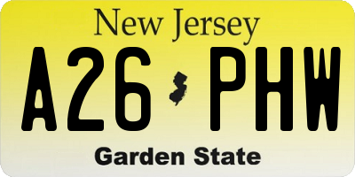 NJ license plate A26PHW