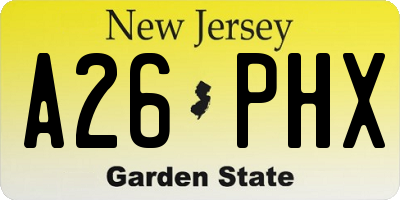 NJ license plate A26PHX
