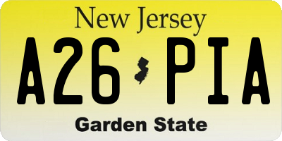 NJ license plate A26PIA