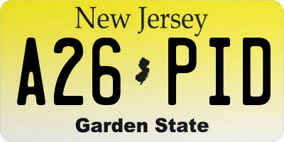 NJ license plate A26PID