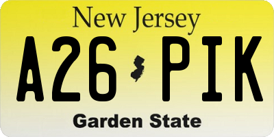 NJ license plate A26PIK