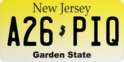NJ license plate A26PIQ