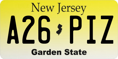 NJ license plate A26PIZ