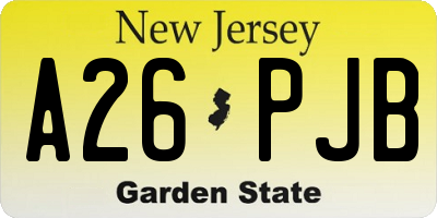NJ license plate A26PJB